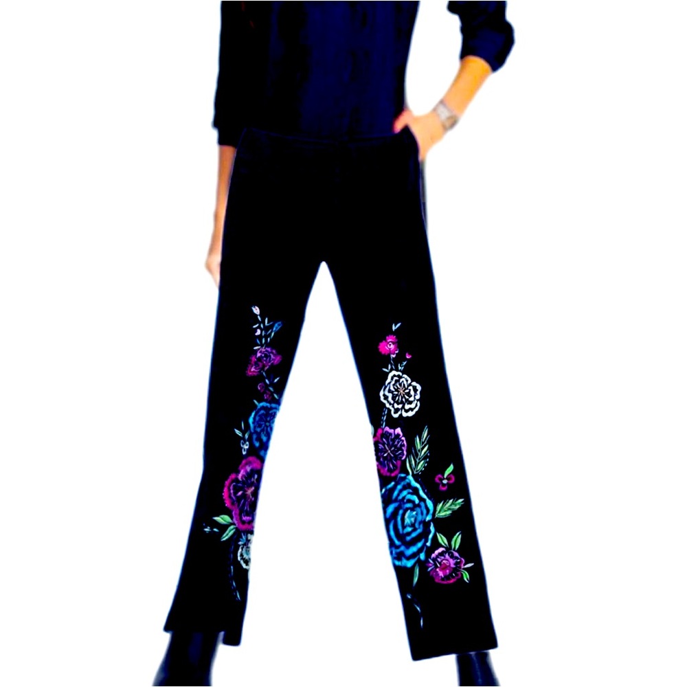 Cache Size 2 Black Embroidered Pants Y2K Hip Vintage 90’s - Picture 2 of 11